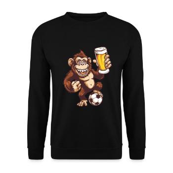 Crazy gorilla monkey with football and beer :) - Unisex Sweatshirt - black - Front - Alina (178cm) & Michal (187cm)
