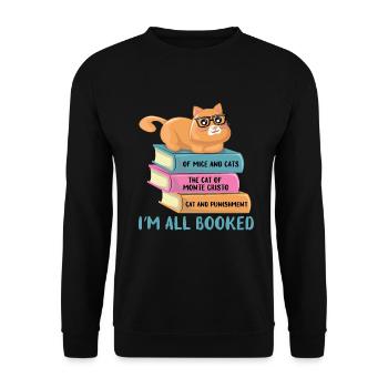 Chat sur les piles de livres - Sweat-shirt Unisexe - noir - Devant - Alina (178cm) & Michal (187cm)