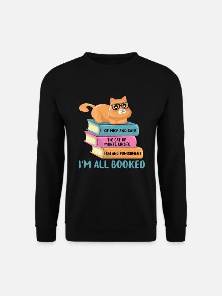 Katze auf Bücherstapel - Unisex Pullover - Schwarz