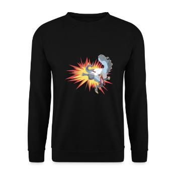 Dinosaurier T-Rex macht Karate - Unisex Pullover - Schwarz - Vorne - Alina (178cm) & Michal (187cm)
