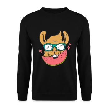 Lama isst Wassermelone - Unisex Pullover - Schwarz - Vorne - Alina (178cm) & Michal (187cm)