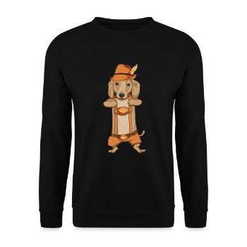 Dackel Tracht Hund Lederhose Bayrisch Geschenk - Unisex Pullover - Schwarz - Vorne - Alina (178cm) & Michal (187cm)