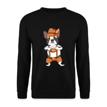 Französische Bulldogge Tracht Bayrisch Geschenk - Unisex Pullover - Schwarz - Vorne - Alina (178cm) & Michal (187cm)