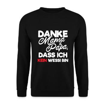 Danke Mama Papa dass ich kein Wessi bin Geschenk - Unisex Pullover - Schwarz - Vorne - Alina (178cm) & Michal (187cm)