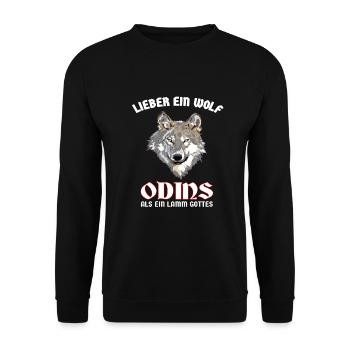 lieber ein Wolf Odins als ein Lamm Gottes! - Unisex Pullover - Schwarz - Vorne - Alina (178cm) & Michal (187cm)