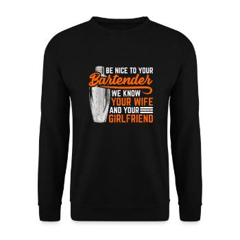 Cadeau de barman barman - Sweat-shirt Unisexe - noir - Devant - Alina (178cm) & Michal (187cm)