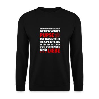 Ich pupse nur aus liebe. Geschenkidee. - Unisex Pullover - Schwarz - Vorne - Alina (178cm) & Michal (187cm)