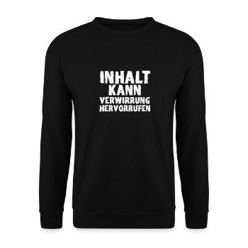 Inhalt kann Verwirrung hervorrufen Lustiger Spruch - Unisex Pullover - Schwarz - Vorne - Alina (178cm) & Michal (187cm)