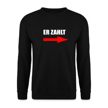 Er zahlt Lustig Funshirt - Unisex Pullover - Schwarz - Vorne - Alina (178cm) & Michal (187cm)