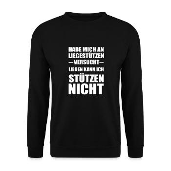 Liegen kann ich stützen nicht Lustig Sport - Unisex Pullover - Schwarz - Vorne - Alina (178cm) & Michal (187cm)
