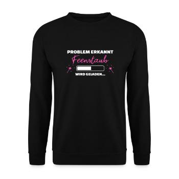 Problem erkannt Feenstaub wird geladen Fee Einhorn - Unisex Pullover - Schwarz - Vorne - Alina (178cm) & Michal (187cm)