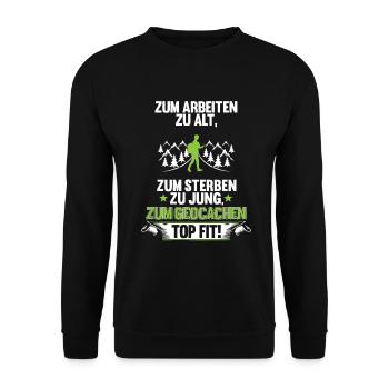 Geocacher Schnitzeljagd Geocache Rentner Geschenk - Unisex Pullover - Schwarz - Vorne - Alina (178cm) & Michal (187cm)