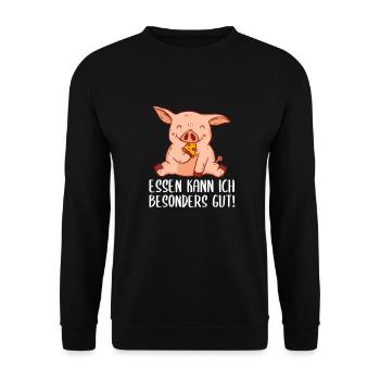 Süßes Schwein Essen kann ich besonders gut - Unisex Pullover - Schwarz - Vorne - Alina (178cm) & Michal (187cm)