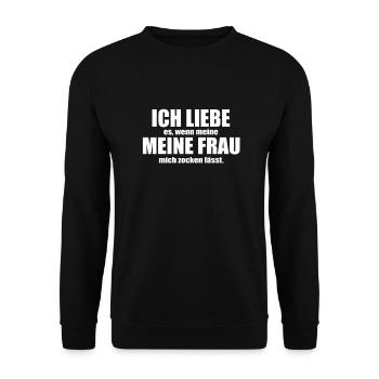 Ich liebe meine Frau. Zocken Lustiger Spruch - Unisex Pullover - Schwarz - Vorne - Alina (178cm) & Michal (187cm)