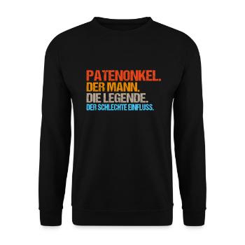 Patenonkel der schlechte Einfluss. Geschenkidee - Unisex Pullover - Schwarz - Vorne - Alina (178cm) & Michal (187cm)