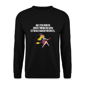 Mein Besen zieht etwas nach Rechts Hexe Lustig - Unisex Pullover - Schwarz - Vorne - Alina (178cm) & Michal (187cm)