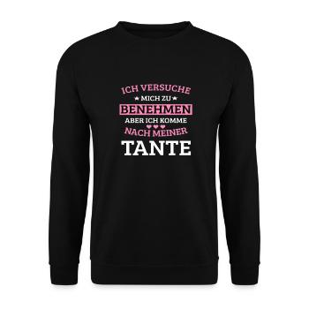 Ich komme nach meiner Tante Lustiger Spruch Nichte - Unisex Pullover - Schwarz - Vorne - Alina (178cm) & Michal (187cm)