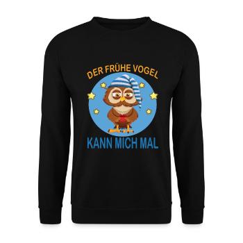 Frühe Vogel kann mich mal Eule Kaffee Morgenmuffel - Unisex Pullover - Schwarz - Vorne - Alina (178cm) & Michal (187cm)