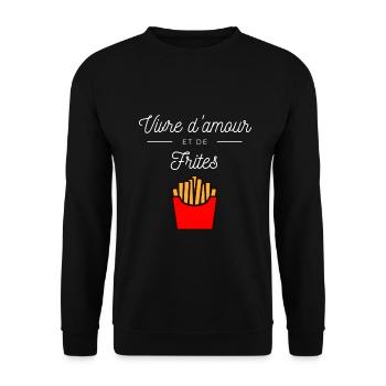 Vivre D'Amour Et De Frites - Sweat-shirt Unisexe - noir - Devant - Alina (178cm) & Michal (187cm)