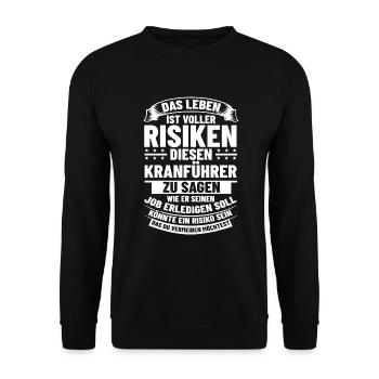 Autokranfahrer Risiko Mobilkran Fahrzeugkran - Unisex Pullover - Schwarz - Vorne - Alina (178cm) & Michal (187cm)