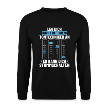 Veranstaltungstechniker Stummschalten Toningenieur - Unisex Pullover - Schwarz - Vorne - Alina (178cm) & Michal (187cm)