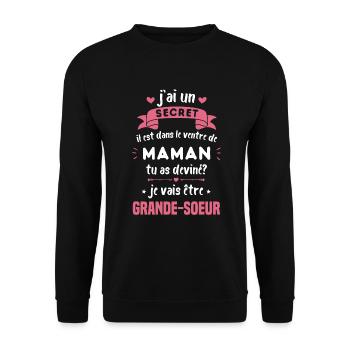 Secret Cadeau Annonce Grossesse Grande-Sœur - Sweat-shirt Unisexe - noir - Devant - Alina (178cm) & Michal (187cm)