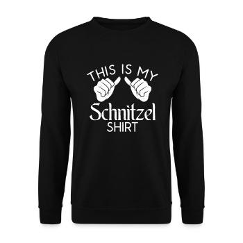 This is my Schnitzel Shirt - Unisex Sweatshirt - black - Front - Alina (178cm) & Michal (187cm)