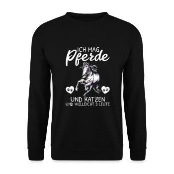 Ich mag Pferde und Katzen und vielleicht 3 Leute - Unisex Pullover - Schwarz - Vorne - Alina (178cm) & Michal (187cm)