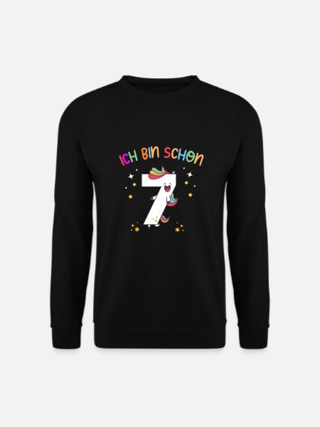 bin schon 7 - 7. Geburtstag Junge Mädchen einhorn - Unisex Pullover - Schwarz