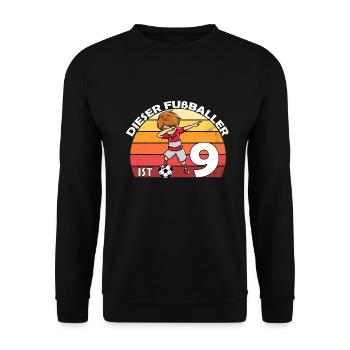 9. Geburtstag fußball Jungen 9 Jahre alt - Unisex Pullover - Schwarz - Vorne - Alina (178cm) & Michal (187cm)