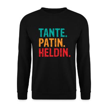 Tante Patin Heldin - Unisex Pullover - Schwarz - Vorne - Alina (178cm) & Michal (187cm)
