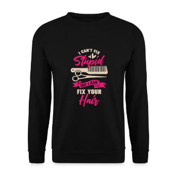 Drôle de coiffeur Coupe de cheveux Cadeau de coiffeur - Sweat-shirt Unisexe - noir - Devant - Alina (178cm) & Michal (187cm)