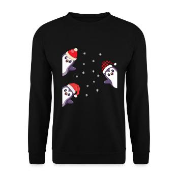 Penguin Christmas Pyjama Gift - Unisex Sweatshirt - black - Front - Alina (178cm) & Michal (187cm)