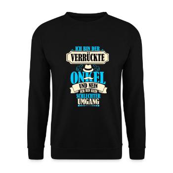 Verrückter Onkel - Onkel Geschenk - Unisex Pullover - Schwarz - Vorne - Alina (178cm) & Michal (187cm)