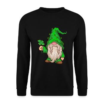Zwerg hält Kleeblatt - St Patrick's Day - Unisex Pullover - Schwarz - Vorne - Alina (178cm) & Michal (187cm)
