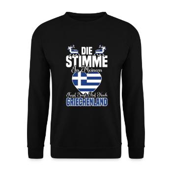 Stimme im Kopf - Griechenland Urlaub - Unisex Pullover - Schwarz - Vorne - Alina (178cm) & Michal (187cm)