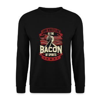 Armwrestling Bacon Armwrestler Geschenk - Unisex Pullover - Schwarz - Vorne - Alina (178cm) & Michal (187cm)