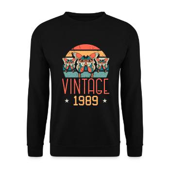 vintage 1989 butterfly 33rd birthday - Unisex Sweatshirt - black - Front - Alina (178cm) & Michal (187cm)