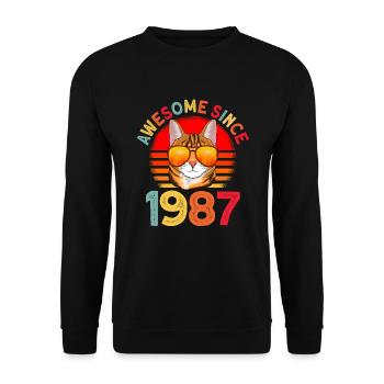 Awesome since 1987 Katze 35. Geburtstag Geschenk - Unisex Pullover - Schwarz - Vorne - Alina (178cm) & Michal (187cm)