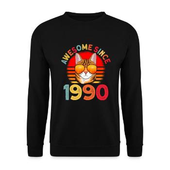 Awesome since 1990 Cat 32nd Birthday Gift - Unisex Sweatshirt - black - Front - Alina (178cm) & Michal (187cm)