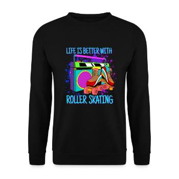 Roller Skates Gift Retro Roller Skate Girl - Unisex Sweatshirt - black - Front - Alina (178cm) & Michal (187cm)