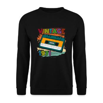 vintage 1971 Kassette 70er 51. Geburtstag - Unisex Pullover - Schwarz - Vorne - Alina (178cm) & Michal (187cm)
