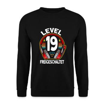 Level 19 Freigeschaltet 19. Geburtstag Gamer - Unisex Pullover - Schwarz - Vorne - Alina (178cm) & Michal (187cm)