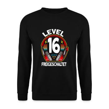 Level 16 Freigeschaltet 16. Geburtstag Gamer - Unisex Pullover - Schwarz - Vorne - Alina (178cm) & Michal (187cm)