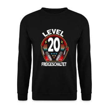 Level 20 Freigeschaltet 20. Geburtstag Gamer - Unisex Pullover - Schwarz - Vorne - Alina (178cm) & Michal (187cm)