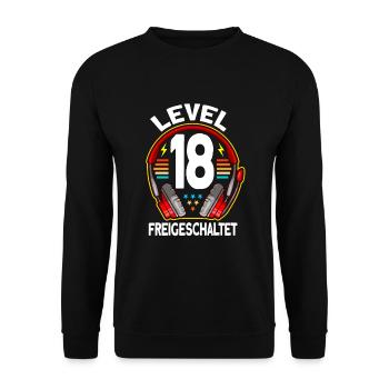 Level 18 Freigeschaltet 18. Geburtstag Gamer - Unisex Pullover - Schwarz - Vorne - Alina (178cm) & Michal (187cm)