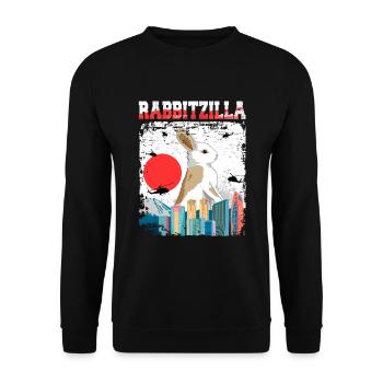 Rabbitzilla Hase Kaninchen Geschenk - Unisex Pullover - Schwarz - Vorne - Alina (178cm) & Michal (187cm)
