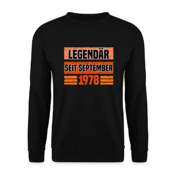 Legendär seit September 1978 - 44. Geburtstag - Unisex Pullover - Schwarz - Vorne - Alina (178cm) & Michal (187cm)