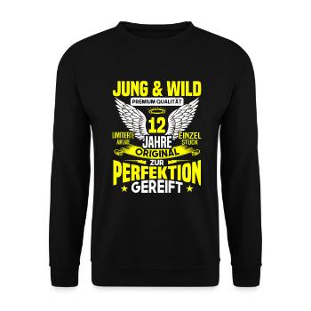 12 Jahre Jung & Wild 12. Geburtstag Geschenk - Unisex Pullover - Schwarz - Vorne - Alina (178cm) & Michal (187cm)