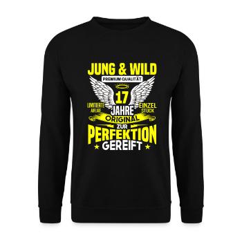 17 Jahre Jung & Wild 17. Geburtstag Geschenk - Unisex Pullover - Schwarz - Vorne - Alina (178cm) & Michal (187cm)